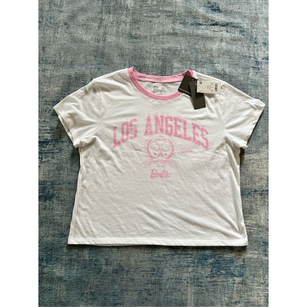 NWT! Grayson Threads White Pink Barbie Los Angeles Tennis Club Tee Large